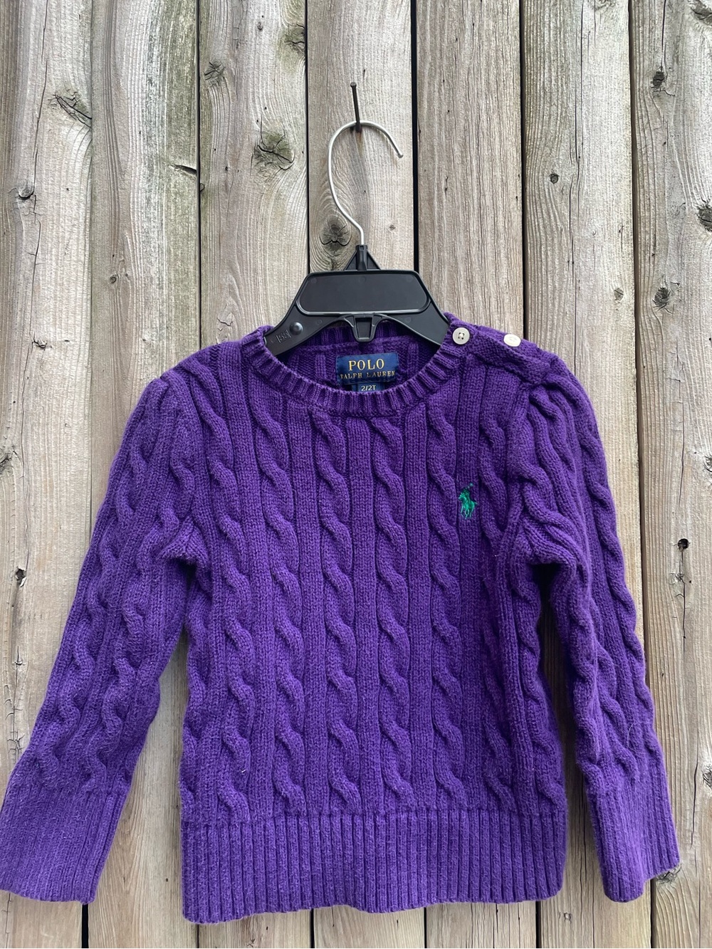 Polo by Ralph Lauren Purple Cable-Knit Crewneck Sweater with Green Pony
